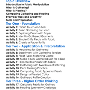 Gathering And Pleating Fabrics Worksheet Activity Booklet