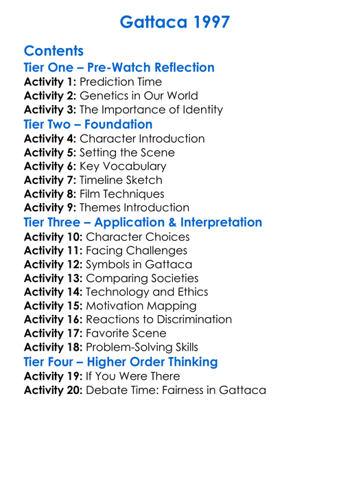 Gattaca 1997 Worksheet Activity Booklet