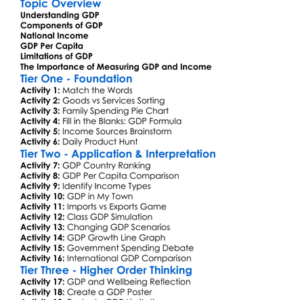 Gdp And National Income Worksheet Activity Booklet