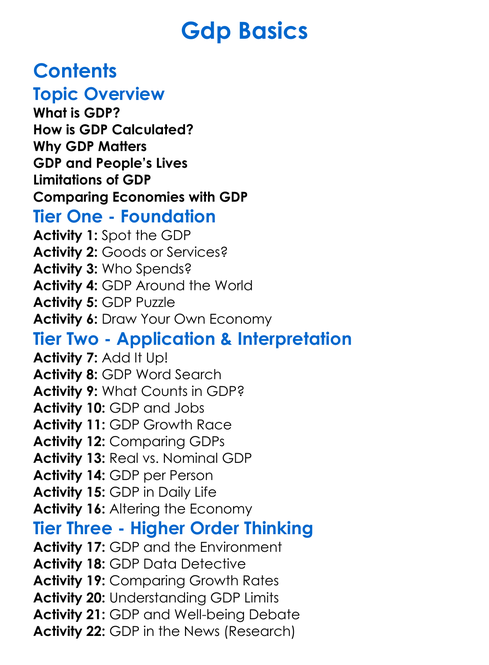 Gdp Basics Worksheet Activity Booklet