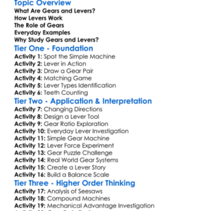 Gears And Levers Worksheet Activity Booklet