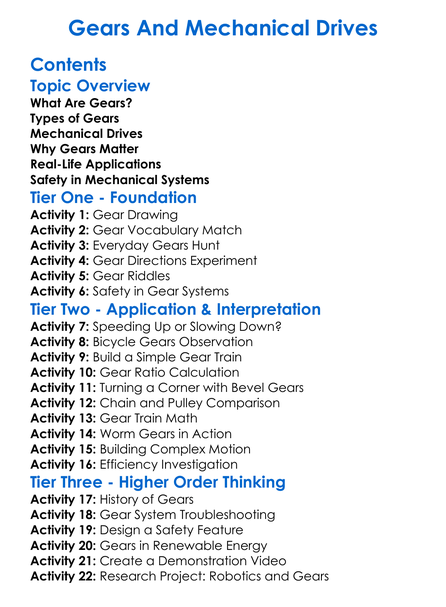 Gears And Mechanical Drives Worksheet Activity Booklet