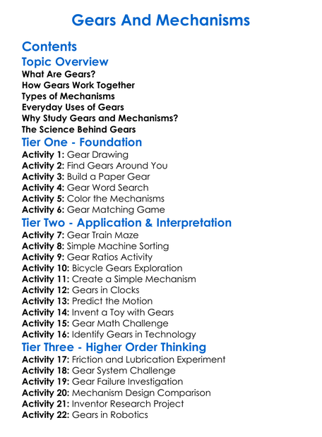 Gears And Mechanisms Worksheet Activity Booklet
