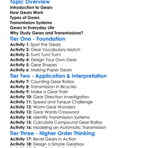 Gears And Transmission Systems Worksheet Activity Booklet