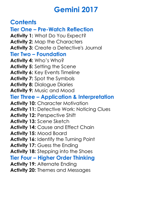 Gemini 2017 Worksheet Activity Booklet