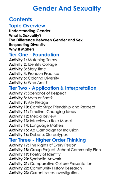 Gender And Sexuality Worksheet Activity Booklet