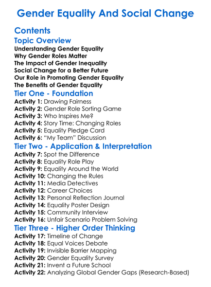Gender Equality And Social Change Worksheet Activity Booklet