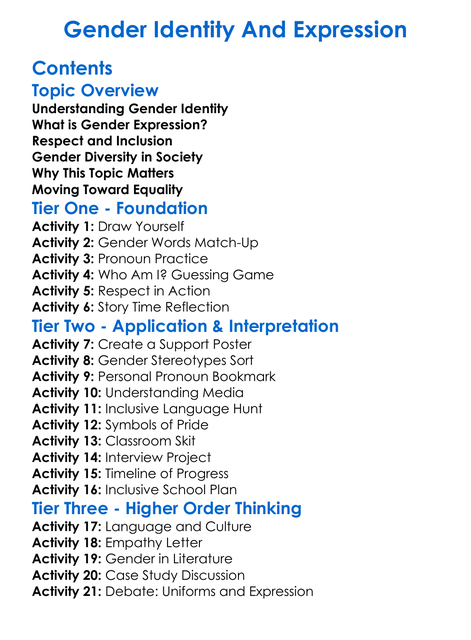Gender Identity And Expression Worksheet Activity Booklet
