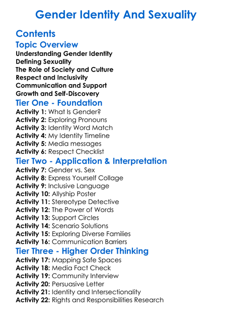Gender Identity And Sexuality Worksheet Activity Booklet