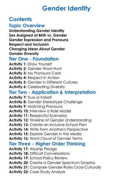 Gender Identity Worksheet Activity Booklet