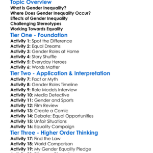 Gender Inequality Worksheet Activity Booklet