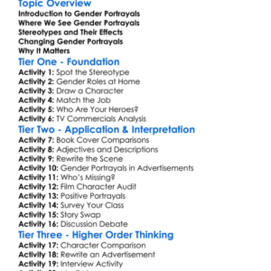 Gender Portrayals Worksheet Activity Booklet