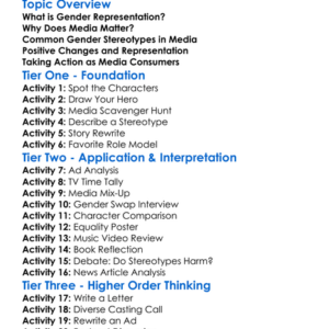 Gender Representation In Media Worksheet Activity Booklet