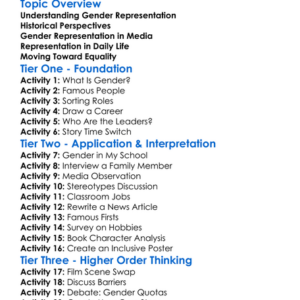 Gender Representation Worksheet Activity Booklet