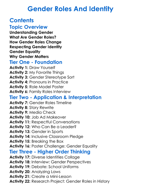 Gender Roles And Identity Worksheet Activity Booklet