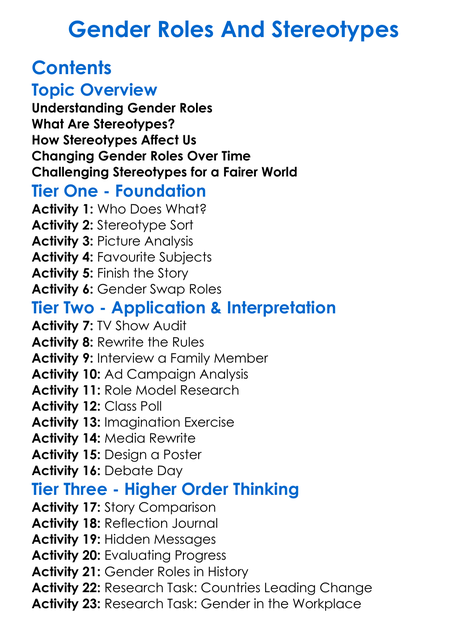 Gender Roles And Stereotypes Worksheet Activity Booklet