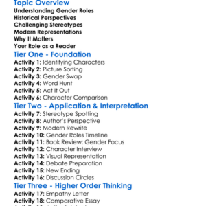 Gender Roles In Literature Worksheet Activity Booklet