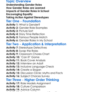 Gender Roles In School Worksheet Activity Booklet