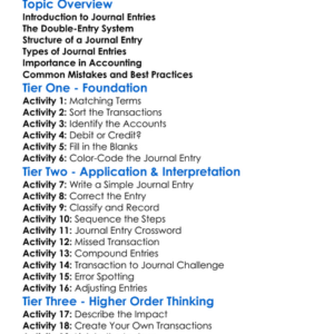 General Journal Entries Worksheet Activity Booklet