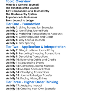 General Journal Worksheet Activity Booklet