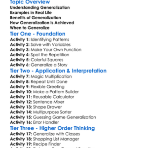 Generalization In Programming Worksheet Activity Booklet