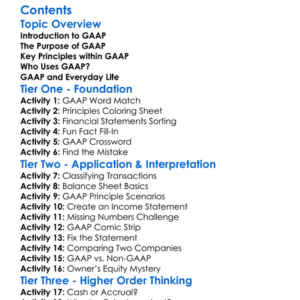 Generally Accepted Accounting Principles Gaap Overview Worksheet Activity Booklet