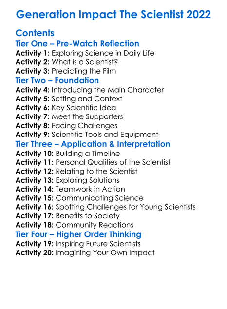 Generation Impact The Scientist 2022 Worksheet Activity Booklet
