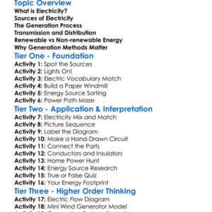 Generation Of Electricity Worksheet Activity Booklet