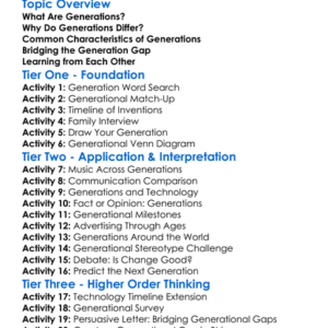 Generational Differences Worksheet Activity Booklet
