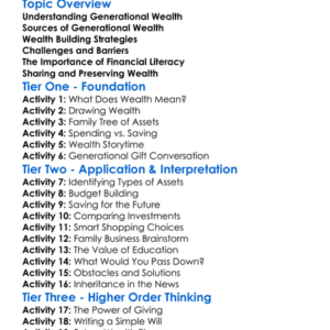 Generational Wealth Worksheet Activity Booklet