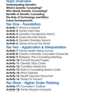 Genetic Counseling Worksheet Activity Booklet