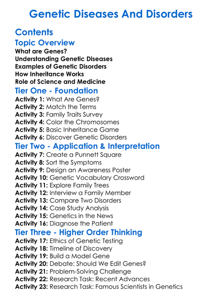 Genetic Diseases And Disorders Worksheet Activity Booklet