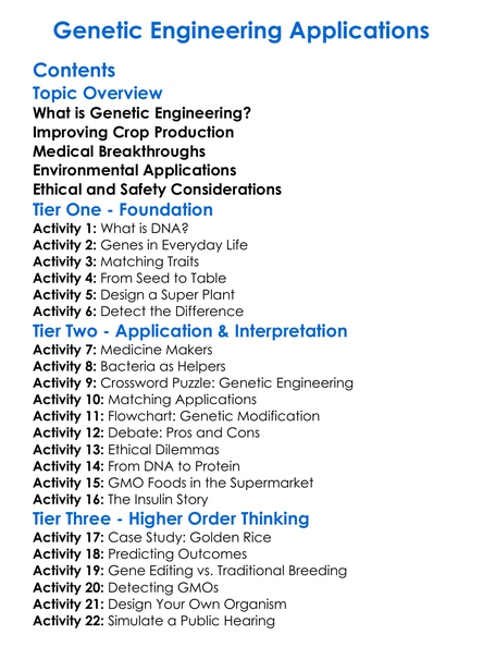 Genetic Engineering Applications Worksheet Activity Booklet