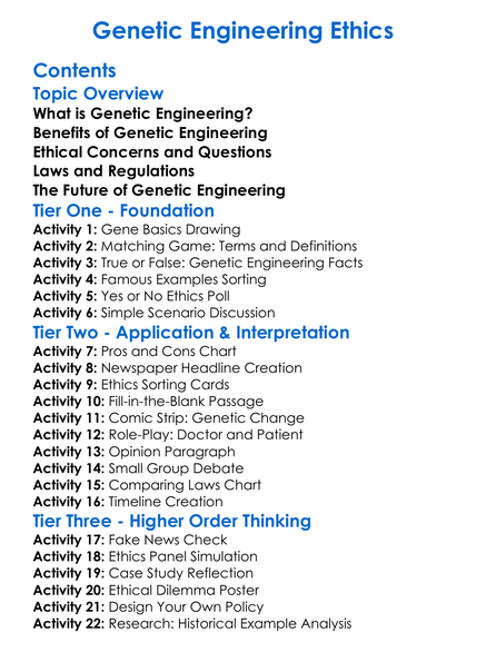 Genetic Engineering Ethics Worksheet Activity Booklet