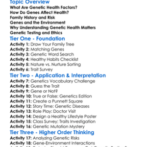 Genetic Health Factors Worksheet Activity Booklet