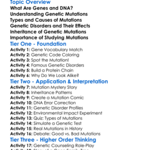 Genetic Mutations And Disorders Worksheet Activity Booklet