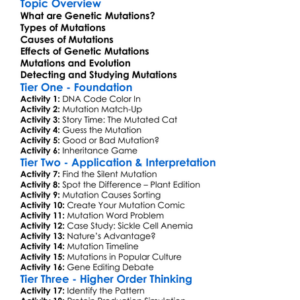 Genetic Mutations Worksheet Activity Booklet