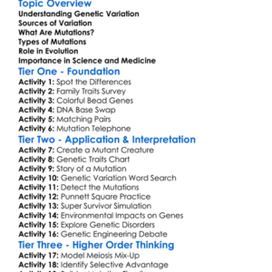 Genetic Variation And Mutations Worksheet Activity Booklet