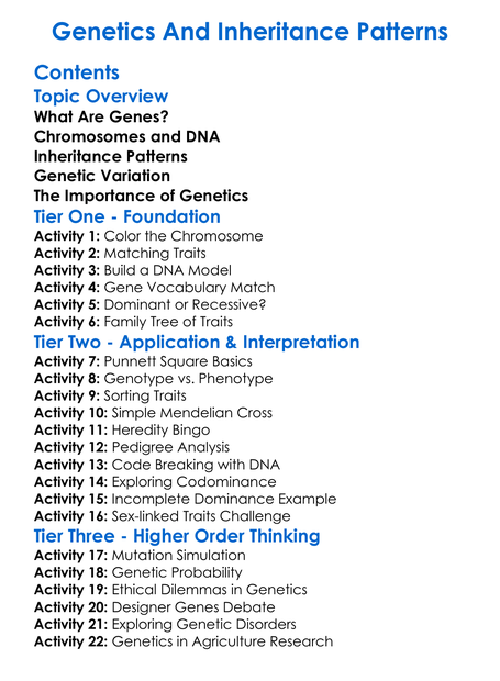 Genetics And Inheritance Patterns Worksheet Activity Booklet