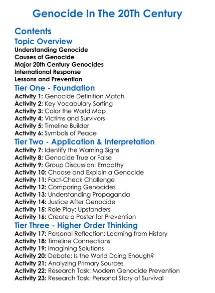Genocide In The 20Th Century Worksheet Activity Booklet