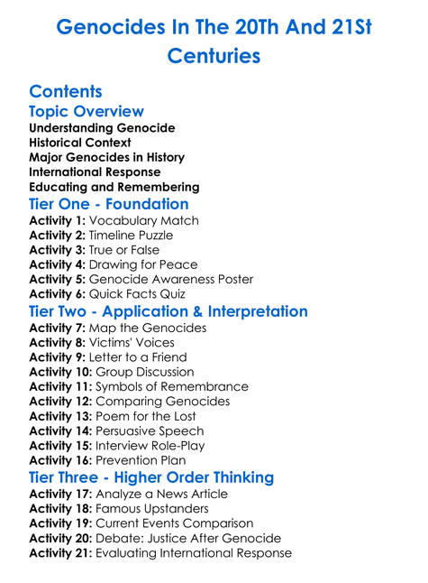 Genocides In The 20Th And 21St Centuries Worksheet Activity Booklet