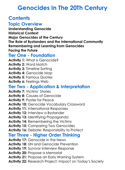 Genocides In The 20Th Century Worksheet Activity Booklet