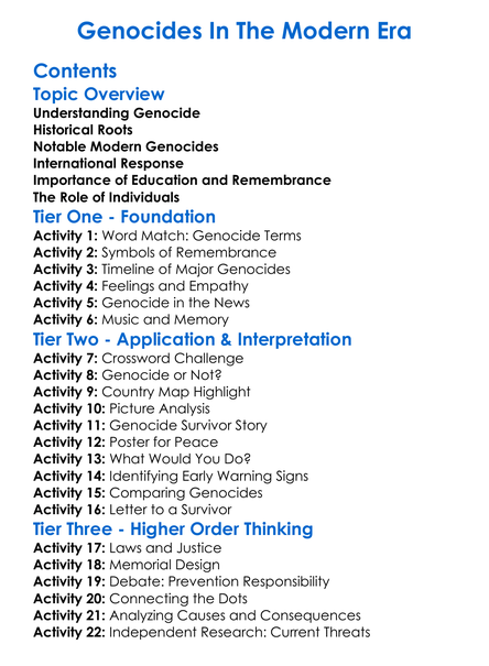 Genocides In The Modern Era Worksheet Activity Booklet