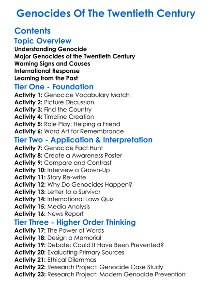 Genocides Of The Twentieth Century Worksheet Activity Booklet