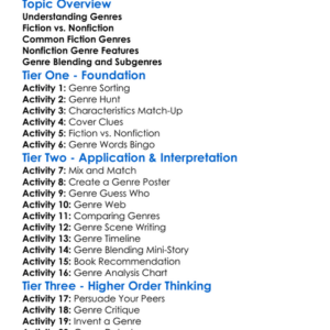 Genre Characteristics Worksheet Activity Booklet