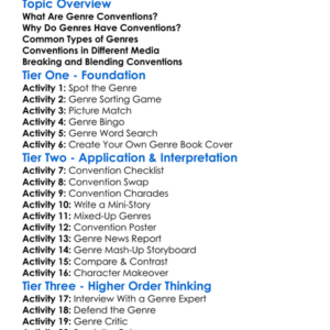 Genre Conventions Worksheet Activity Booklet