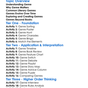 Genre Study Worksheet Activity Booklet