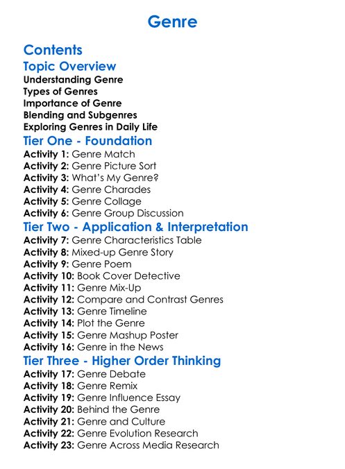 Genre Worksheet Activity Booklet