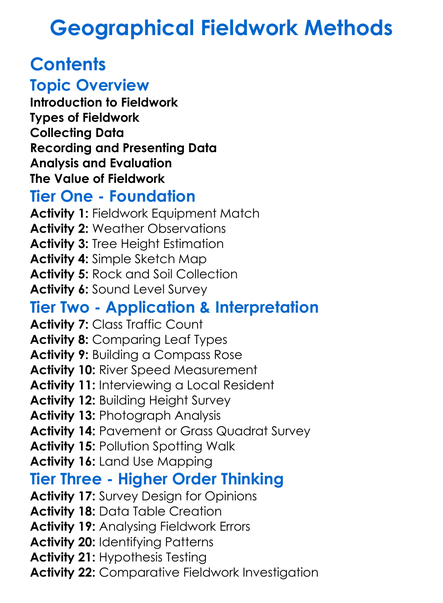 Geographical Fieldwork Methods Worksheet Activity Booklet