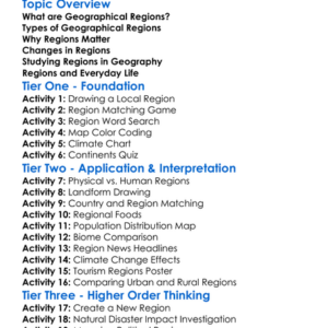 Geographical Regions Worksheet Activity Booklet
